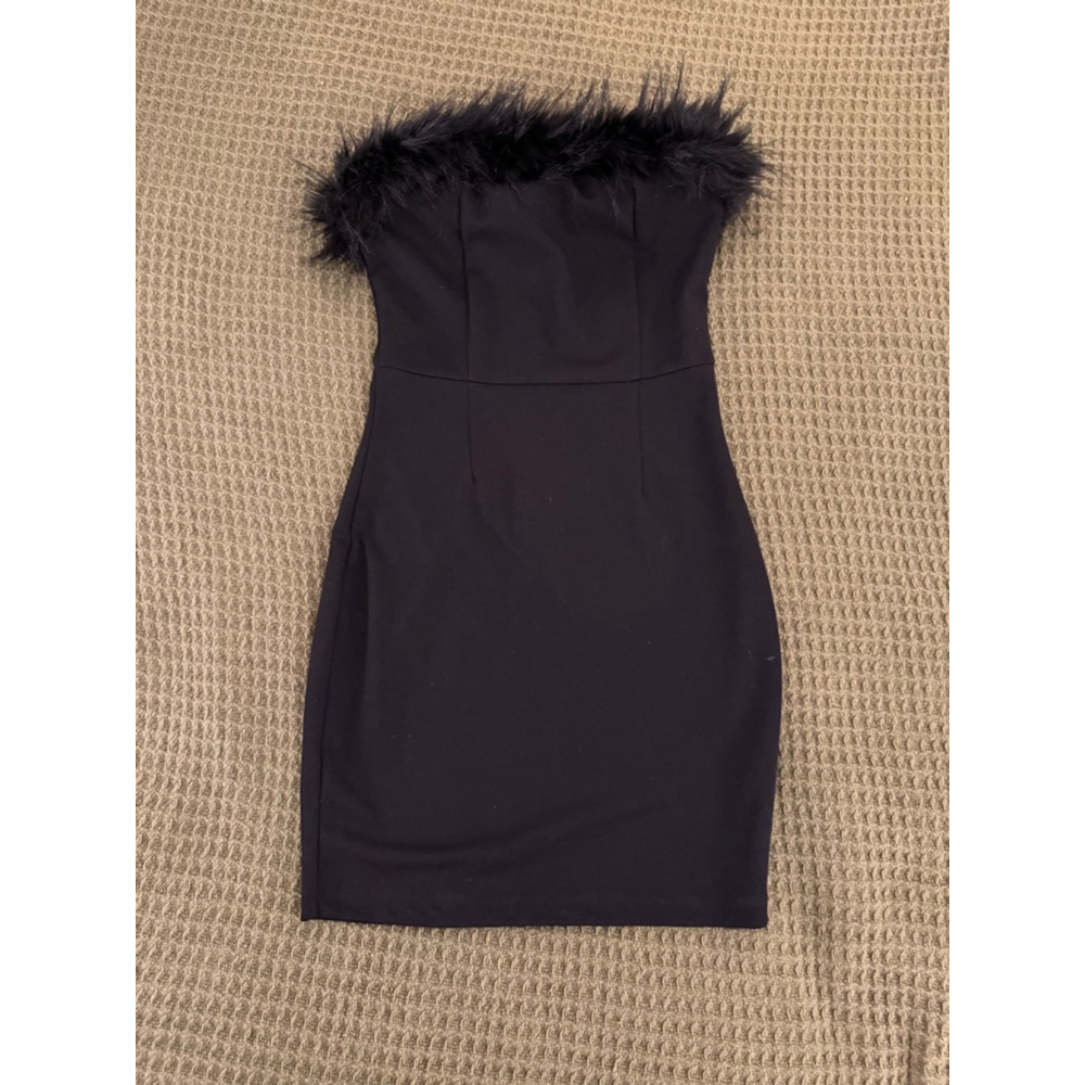 Women's VENUS Black Strapless Faux Fur Trim Mini Dress Size 2